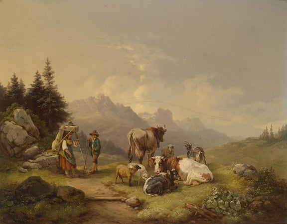 animals Oil Painting - Hand - Painted Alpine Herd Scene - Oil Painting Haven