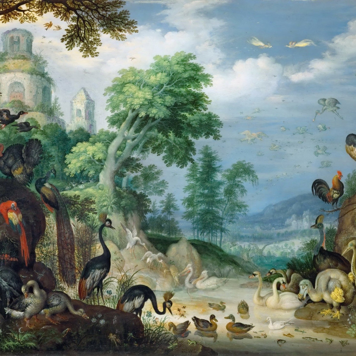 Animals Oil Painting - Hand - Painted Bird Paradise Landscape - Oil Painting Haven