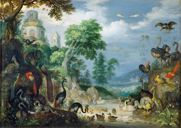 Animals Oil Painting - Hand - Painted Bird Paradise Landscape - Oil Painting Haven