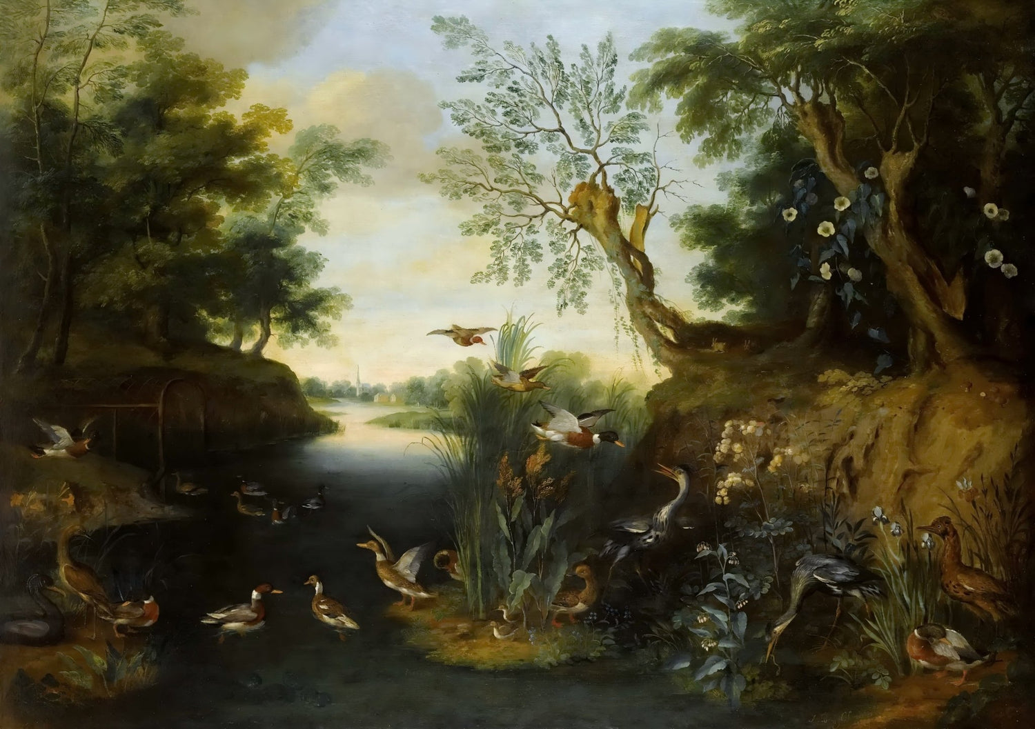 animals Oil Painting - Hand - Painted Birds by the River - Oil Painting Haven