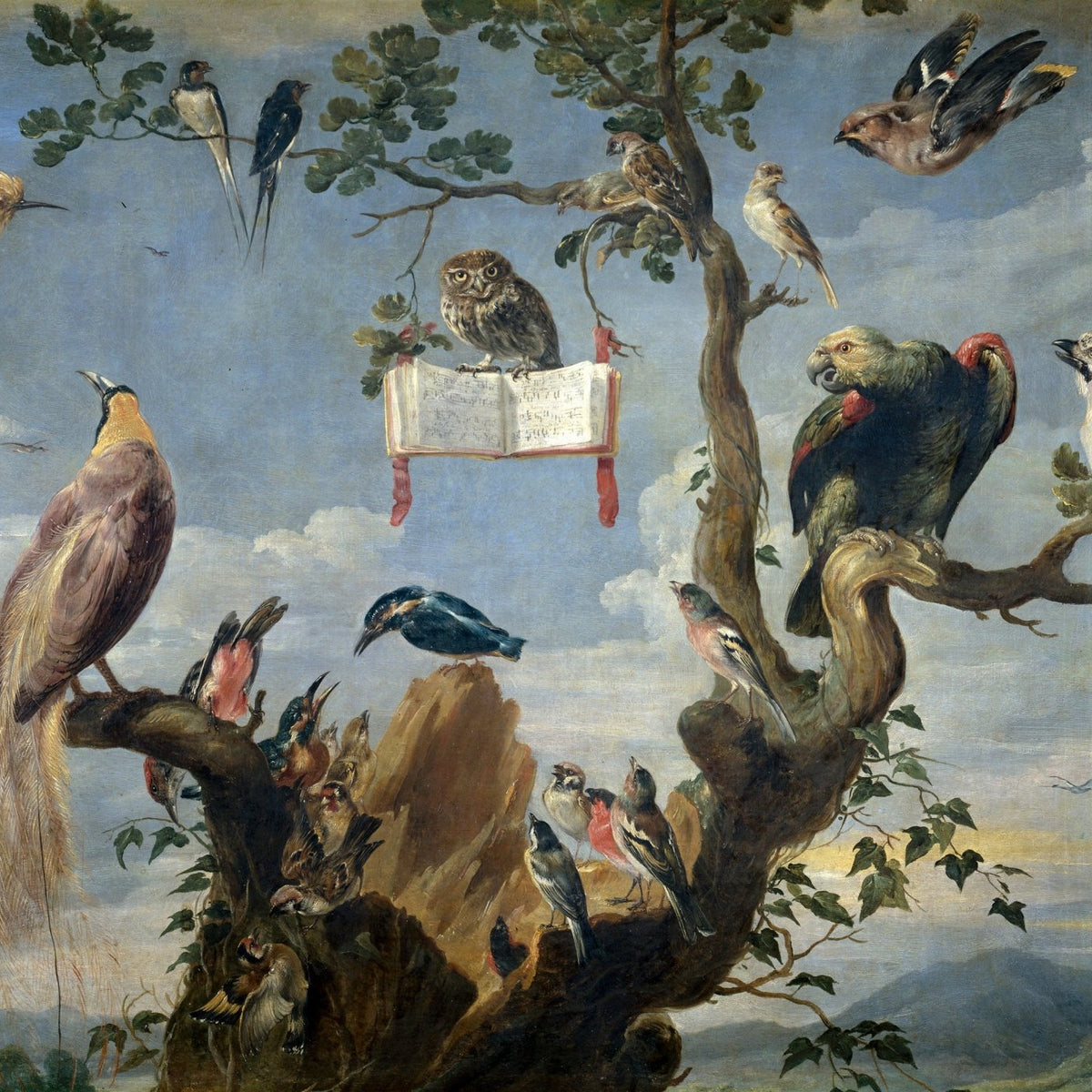Animals Oil Painting - Hand - Painted Birds on Tree Branches - Oil Painting Haven