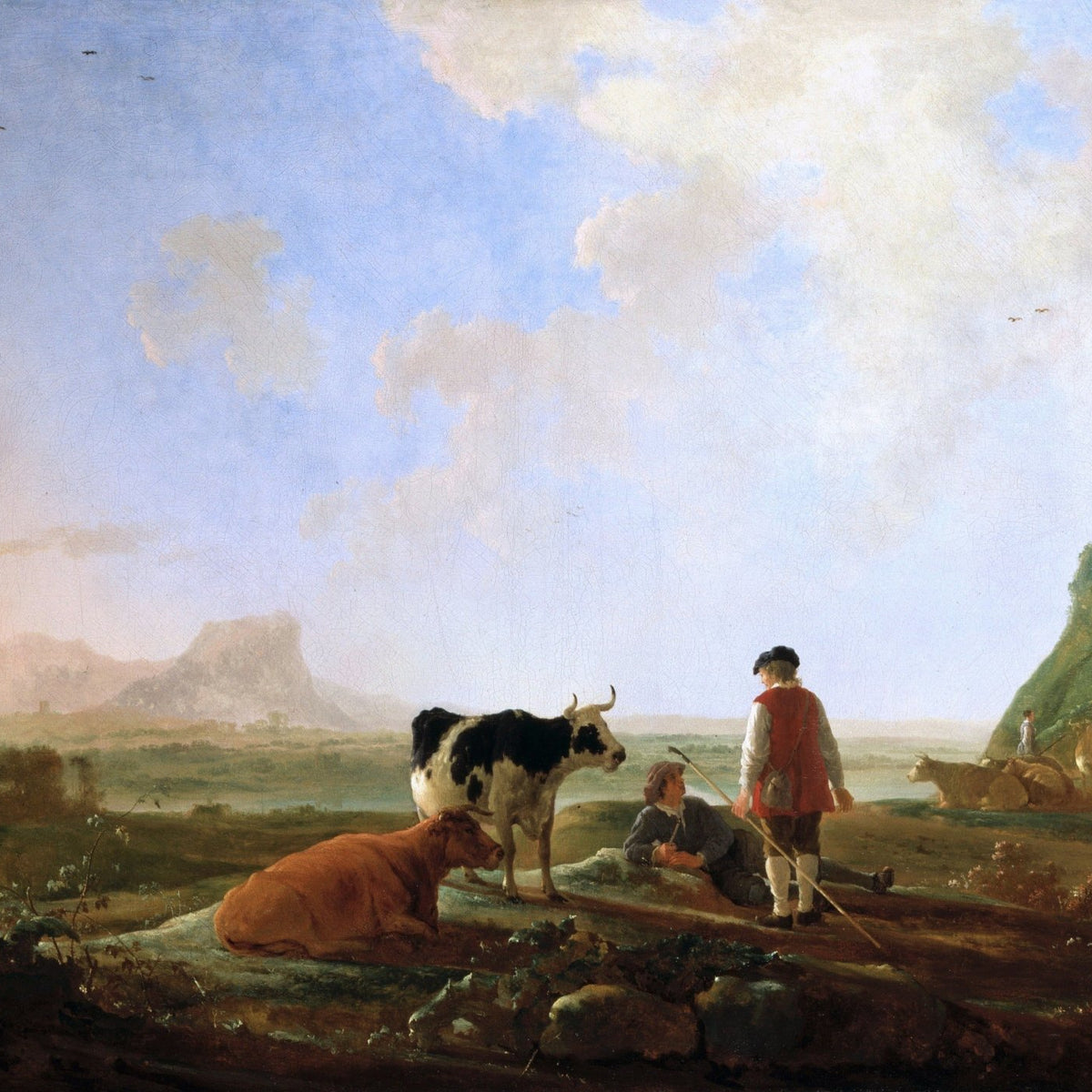 animals Oil Painting - Hand - Painted Cattle and Figures View - Oil Painting Haven