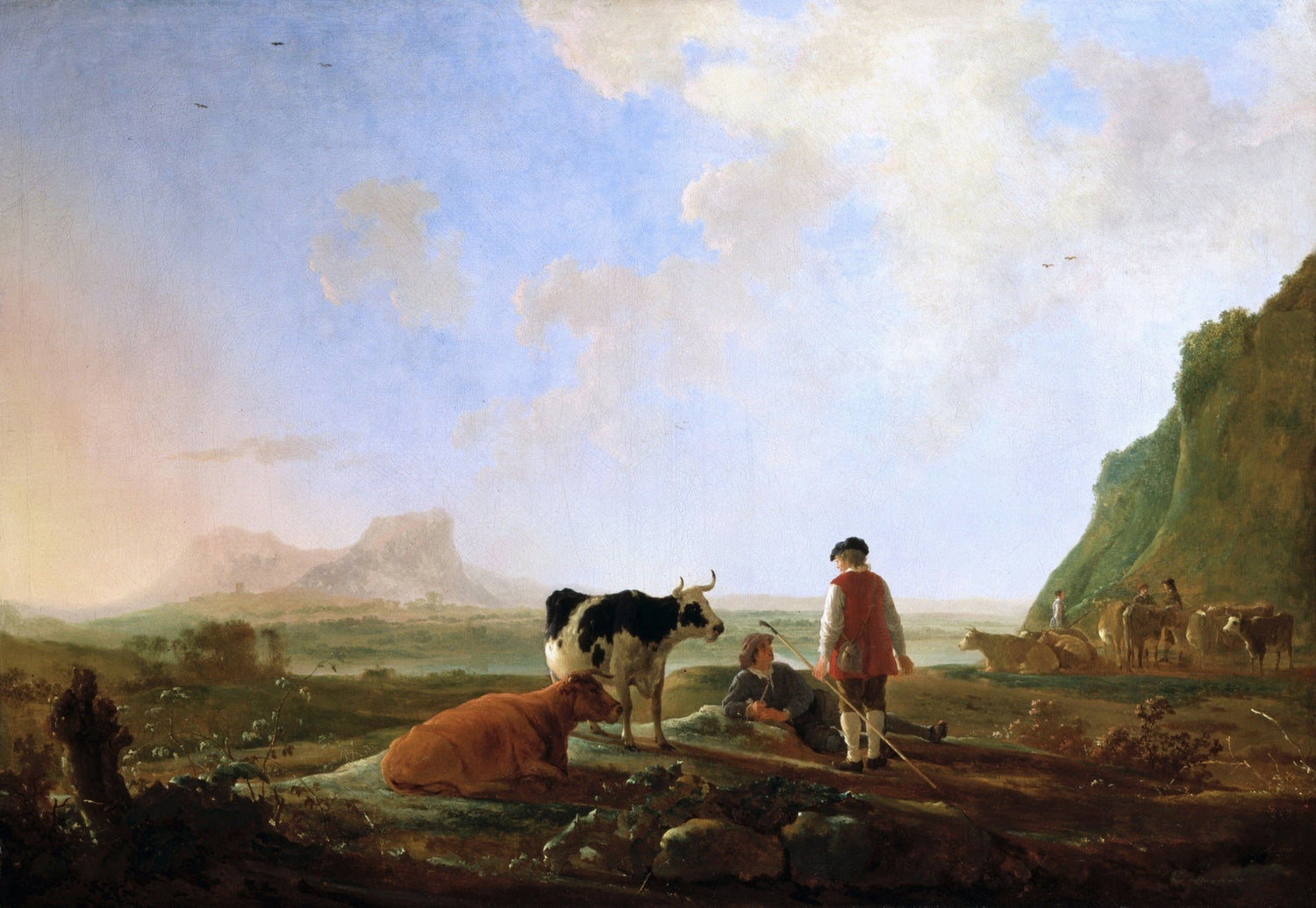 animals Oil Painting - Hand - Painted Cattle and Figures View - Oil Painting Haven