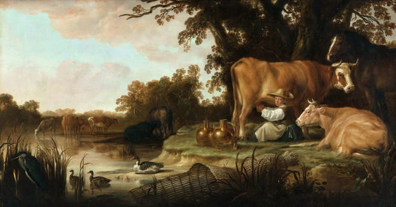 animals Oil Painting - Hand - Painted Cattle and Milkmaid - Oil Painting Haven