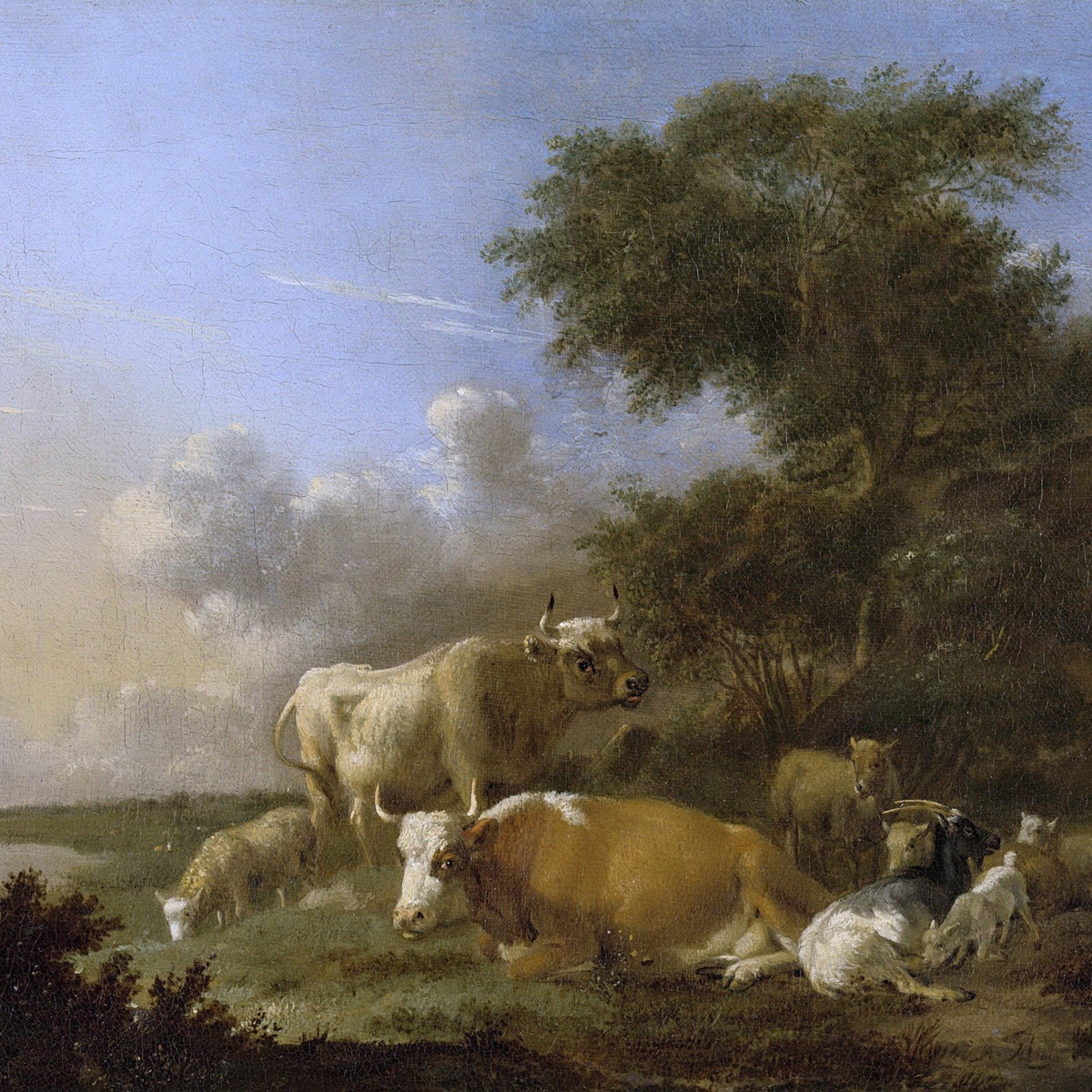 animals Oil Painting - Hand - Painted Cattle and Sheep Scene - Oil Painting Haven
