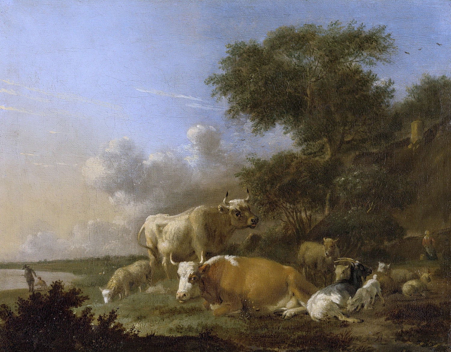 animals Oil Painting - Hand - Painted Cattle and Sheep Scene - Oil Painting Haven