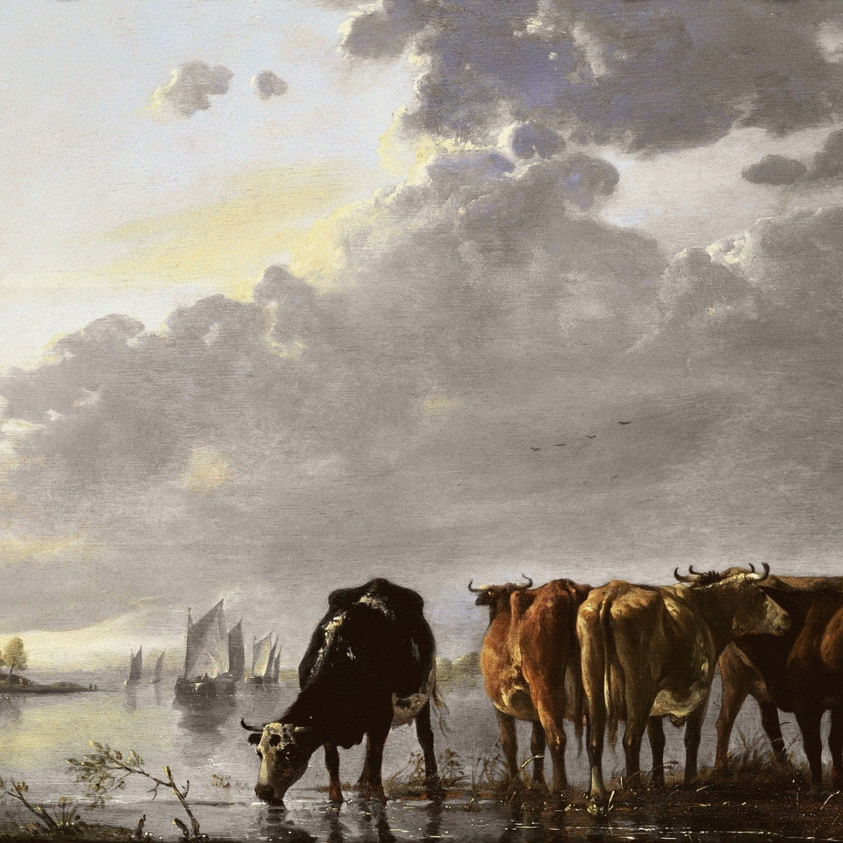 animals Oil Painting - Hand - Painted Cattle by Calm Water - Oil Painting Haven