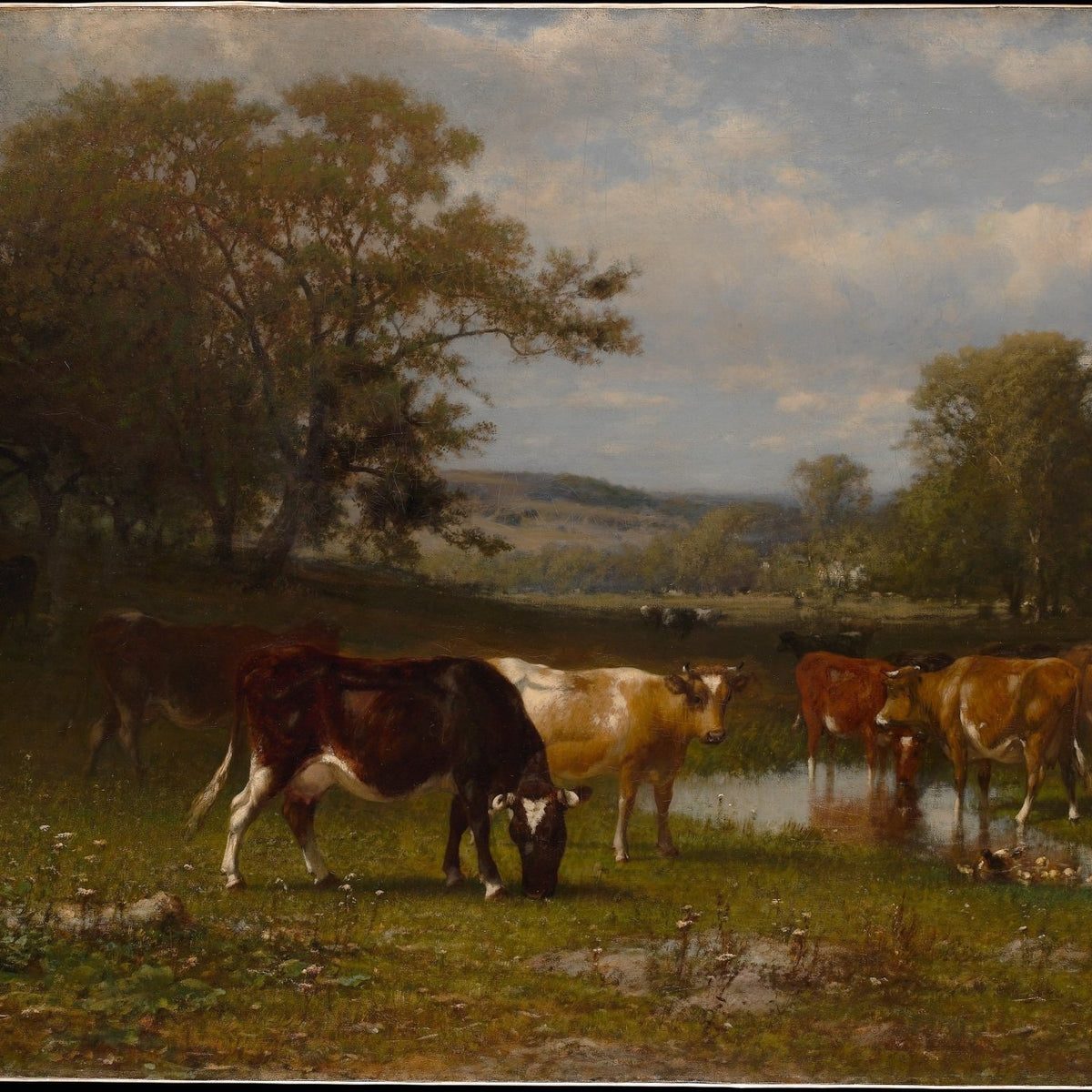 animals Oil Painting - Hand - Painted Cattle by Quiet Water - Oil Painting Haven
