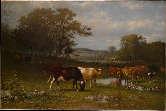 animals Oil Painting - Hand - Painted Cattle by Quiet Water - Oil Painting Haven