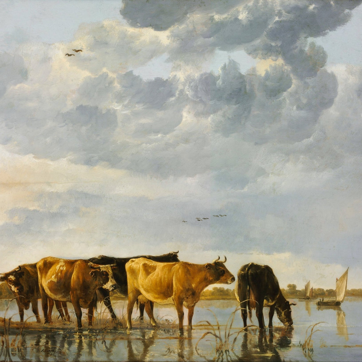animals Oil Painting - Hand - Painted Cattle by the Water Landscape - Oil Painting Haven