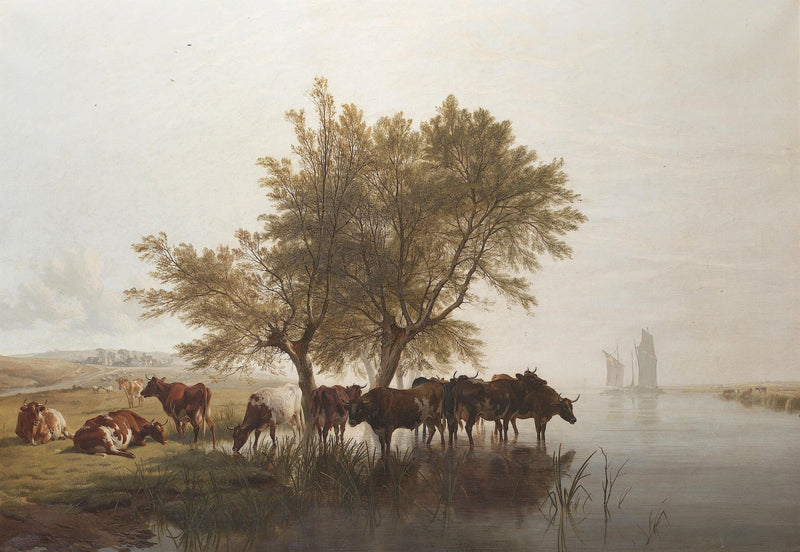 animals Oil Painting - Hand - Painted Cattle by the Waterside - Oil Painting Haven