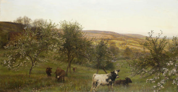 animals Oil Painting - Hand - Painted Cattle in Blossom Meadow - Oil Painting Haven