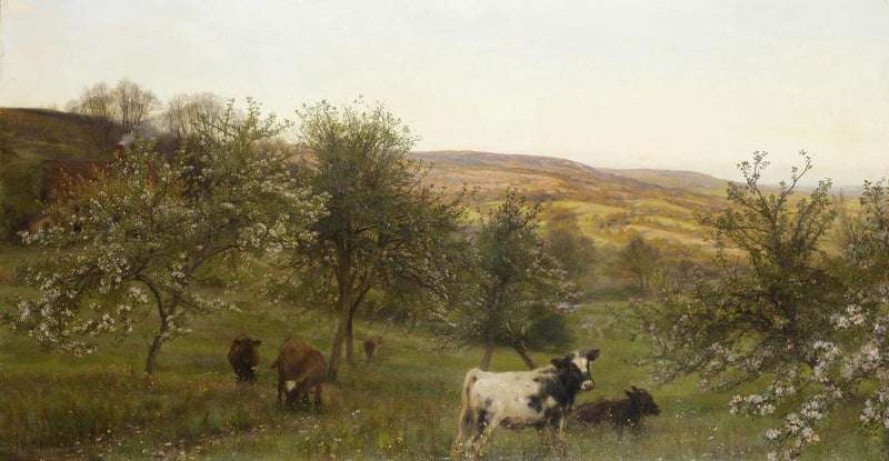 animals Oil Painting - Hand - Painted Cattle in Blossom Meadow - Oil Painting Haven