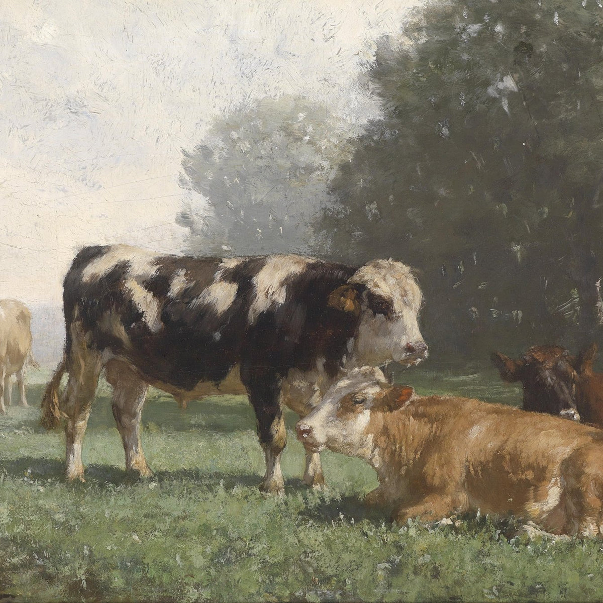animals Oil Painting - Hand - Painted Cattle in Meadow Scene - Oil Painting Haven