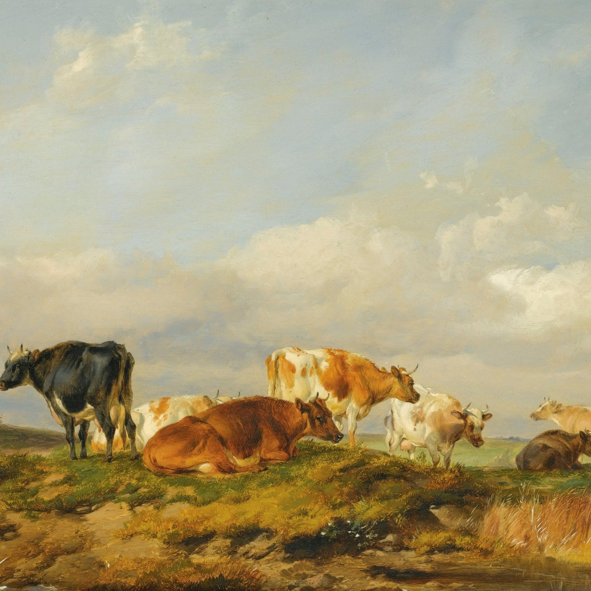 animals Oil Painting - Hand - Painted Cattle in Open Pasture - Oil Painting Haven