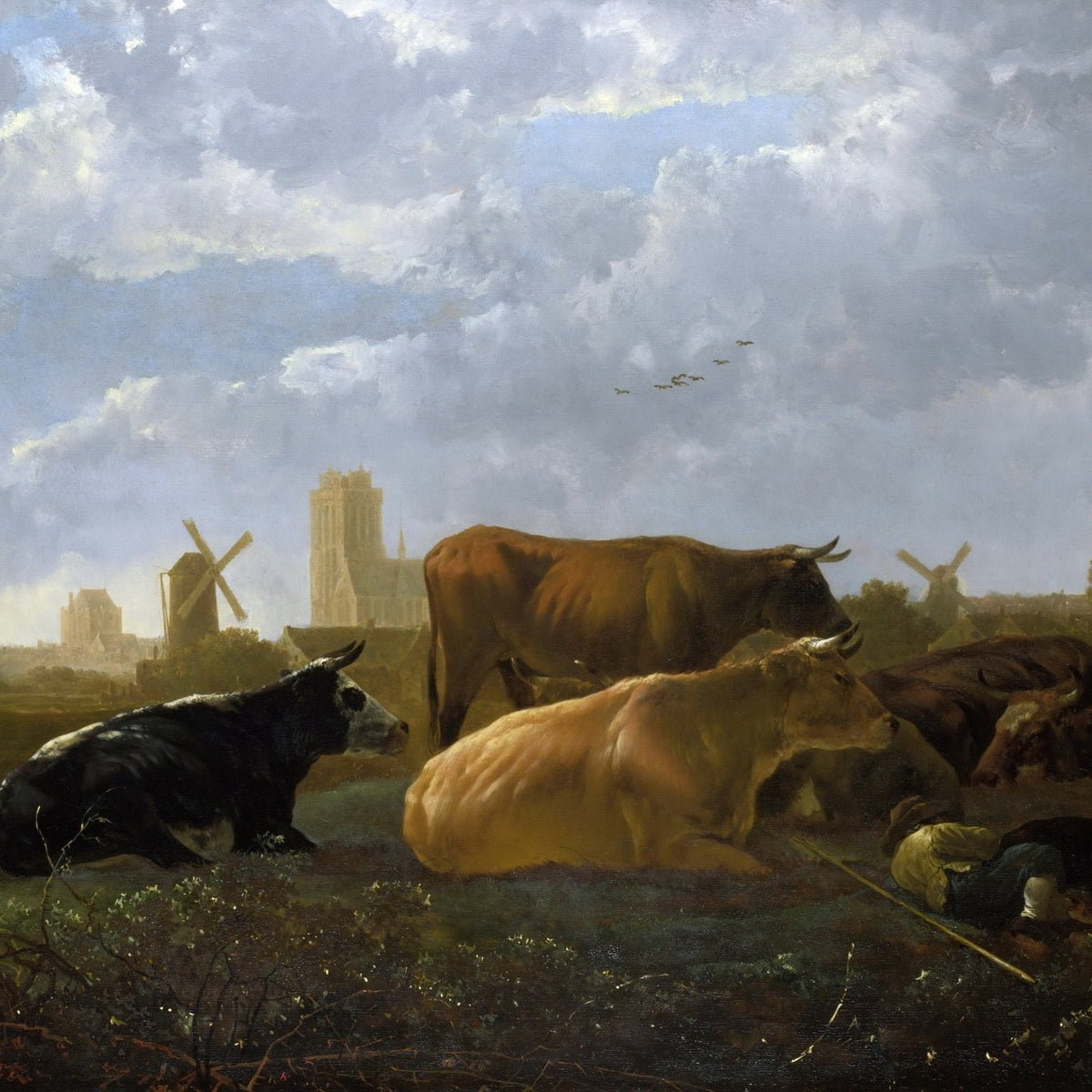 animals Oil Painting - Hand - Painted Cattle in Pastoral View - Oil Painting Haven