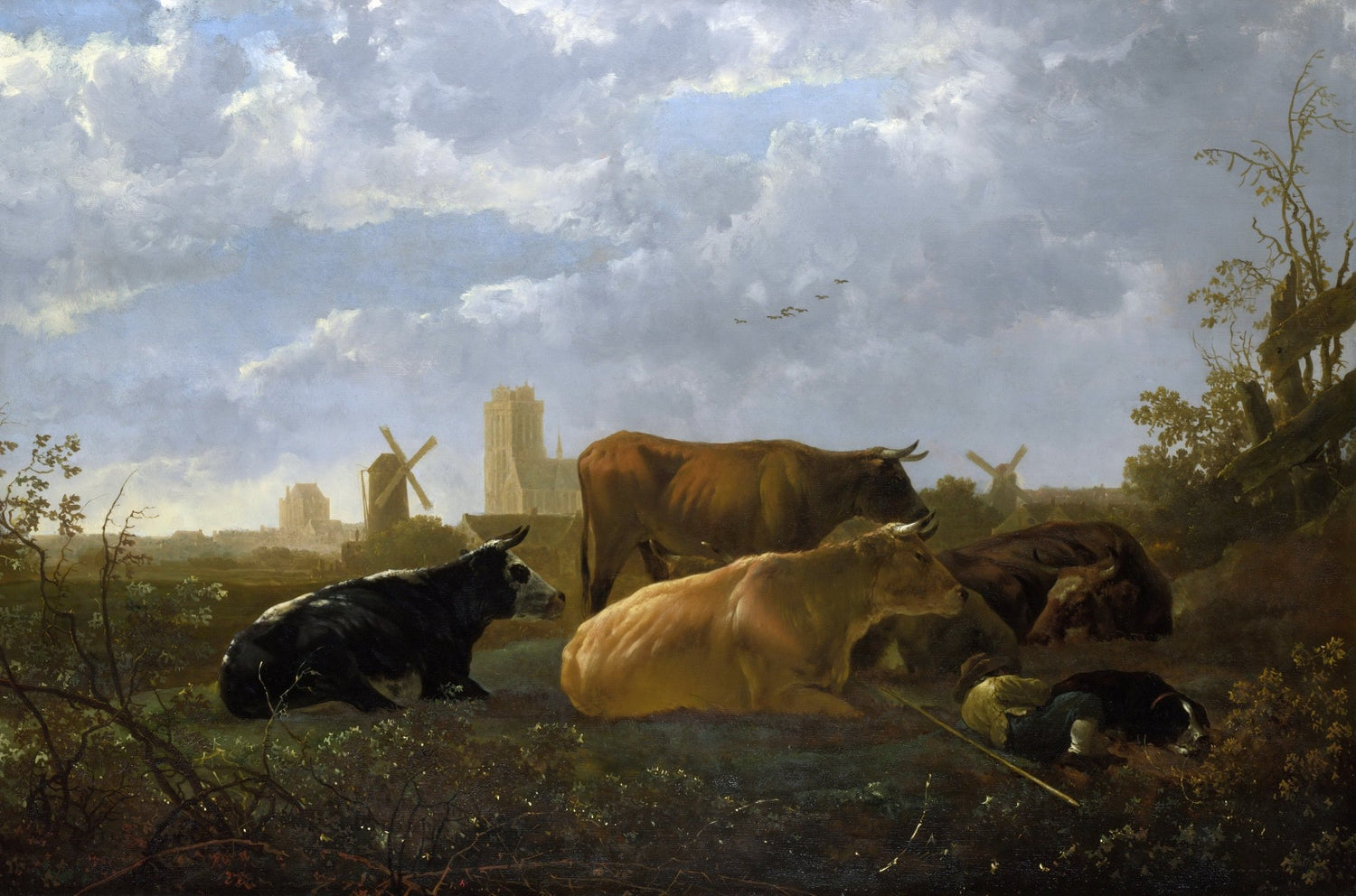animals Oil Painting - Hand - Painted Cattle in Pastoral View - Oil Painting Haven