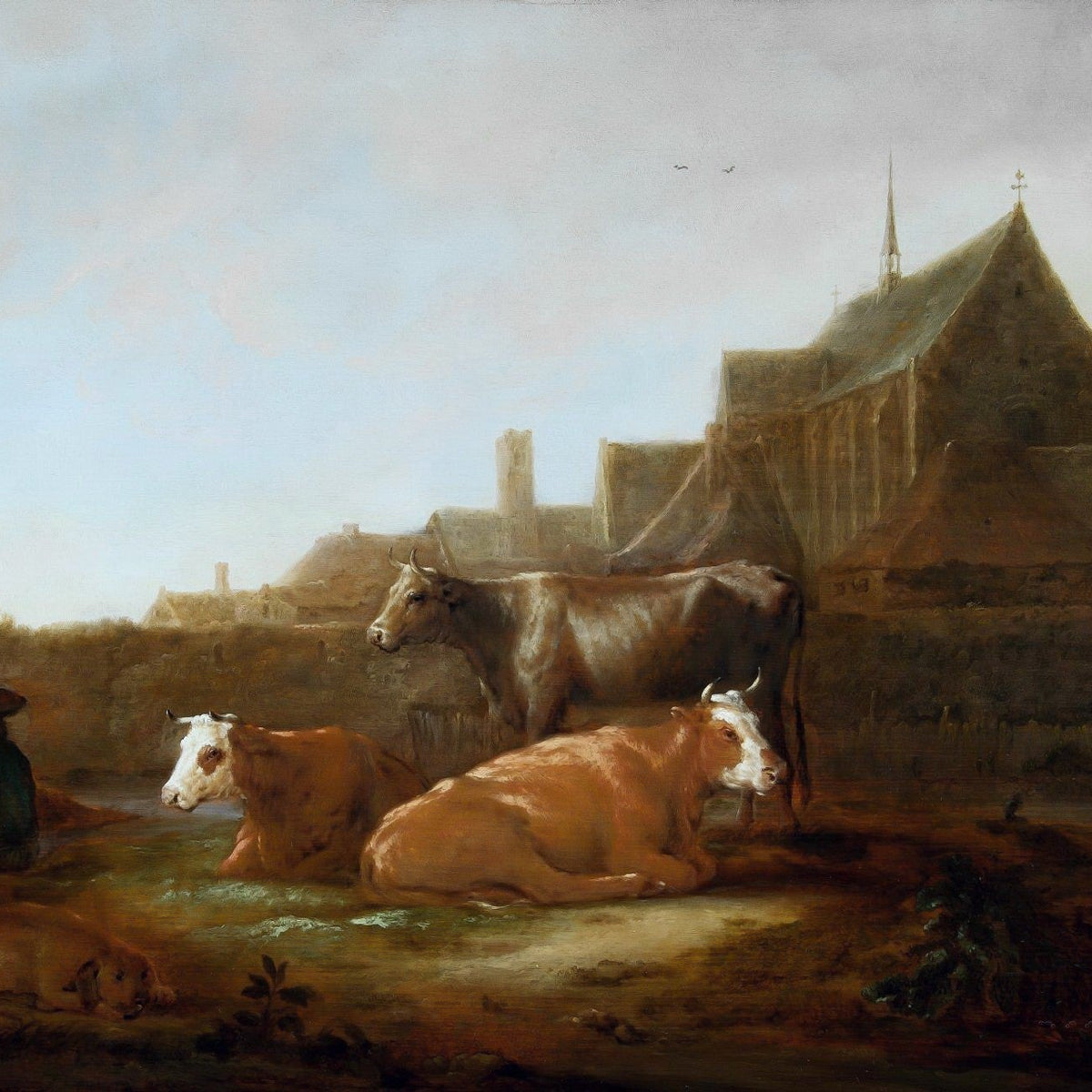 animals Oil Painting - Hand - Painted Cattle in Village Scene - Oil Painting Haven