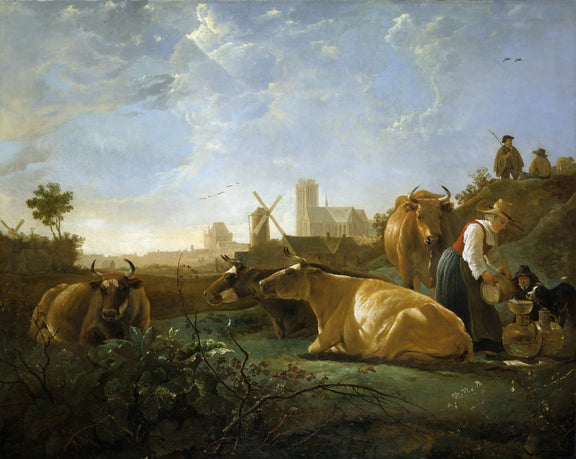 animals Oil Painting - Hand - Painted Cattle Pastoral Landscape - Oil Painting Haven