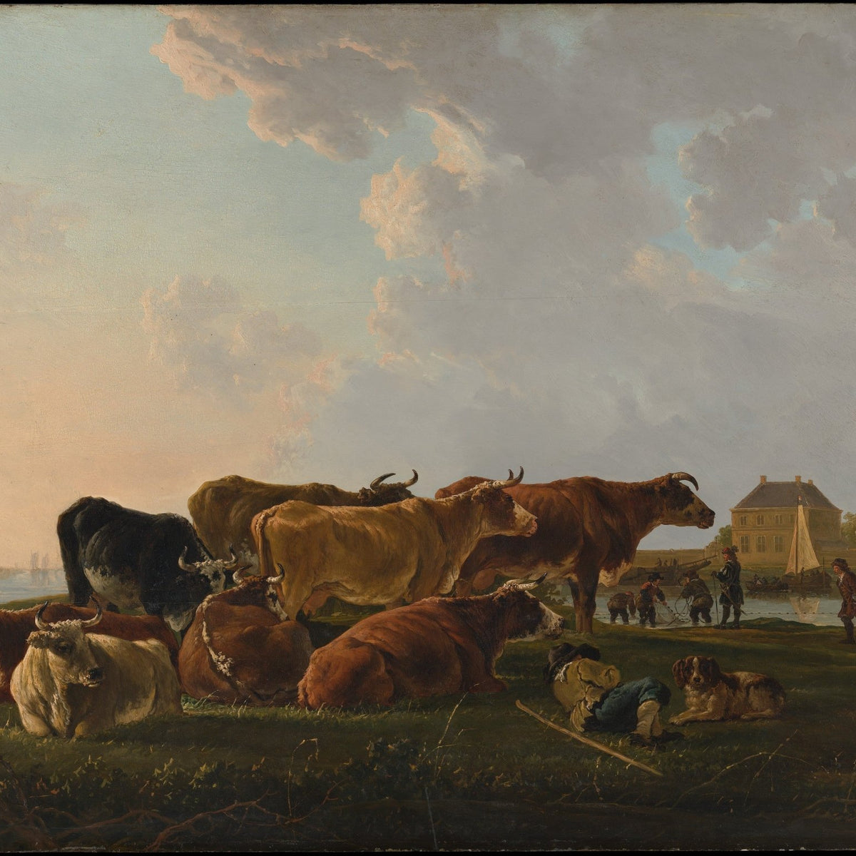 animals Oil Painting - Hand - Painted Cattle Resting Landscape - Oil Painting Haven