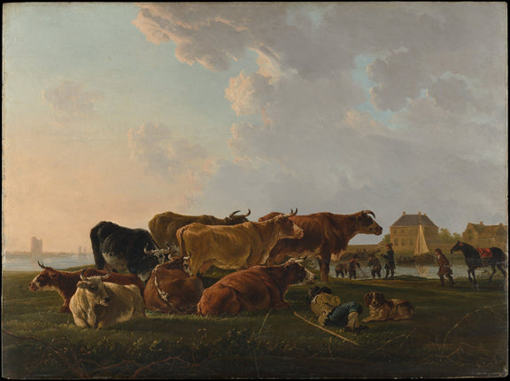 animals Oil Painting - Hand - Painted Cattle Resting Landscape - Oil Painting Haven