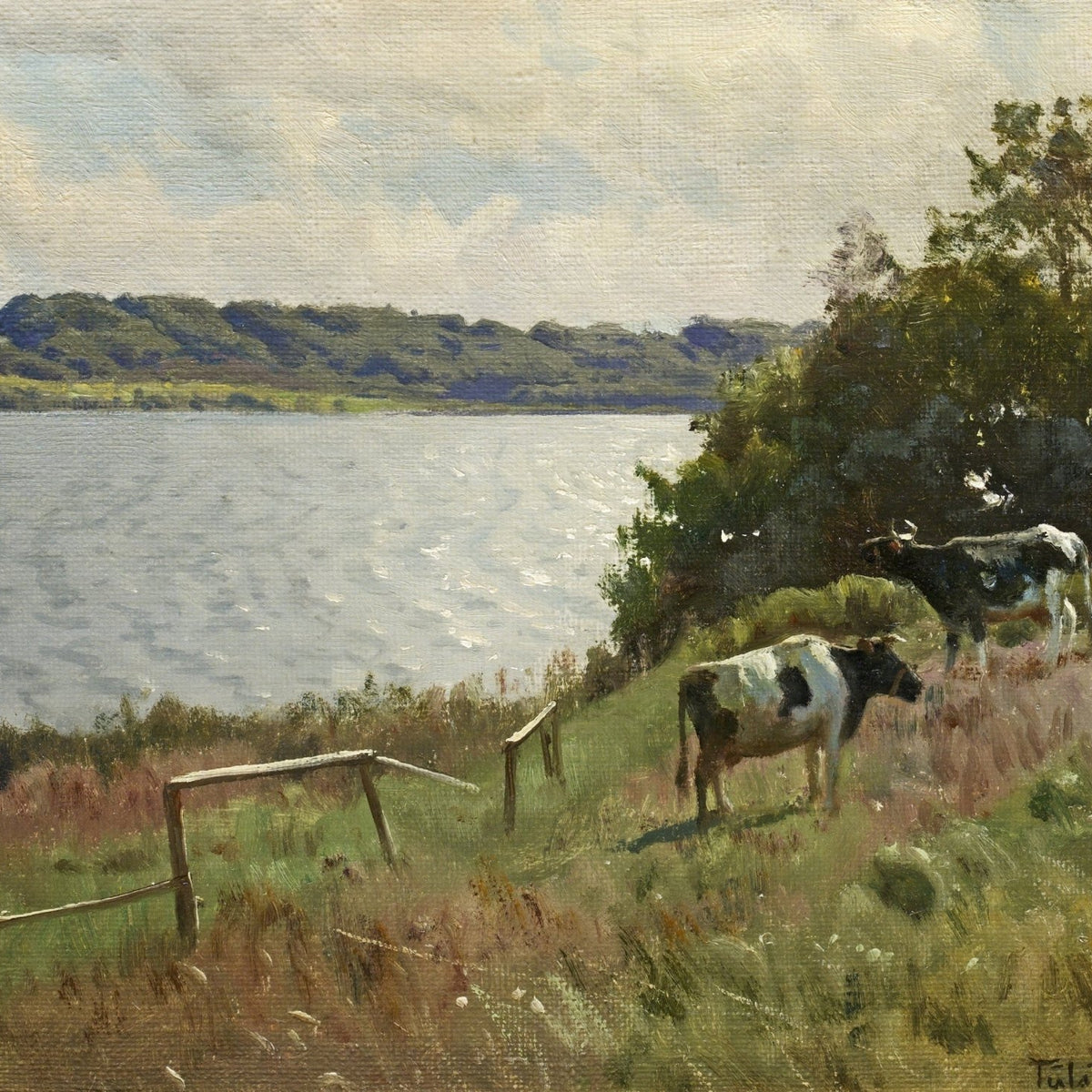 Animals Oil Painting - Hand - Painted Cows by the Lakeside - Oil Painting Haven