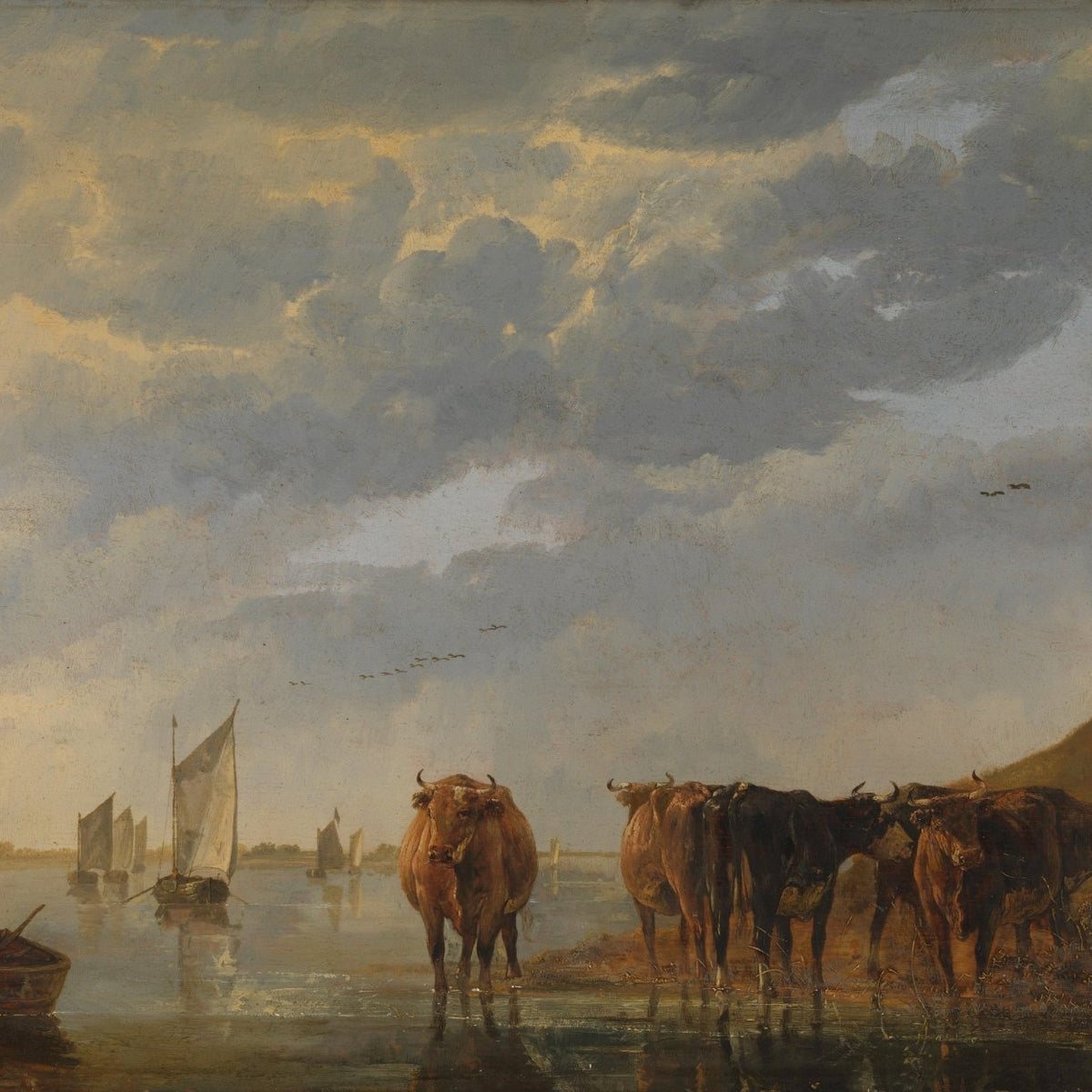 Animals Oil Painting - Hand - Painted Cows by the Riverbank - Oil Painting Haven