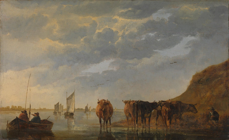 Animals Oil Painting - Hand - Painted Cows by the Riverbank - Oil Painting Haven
