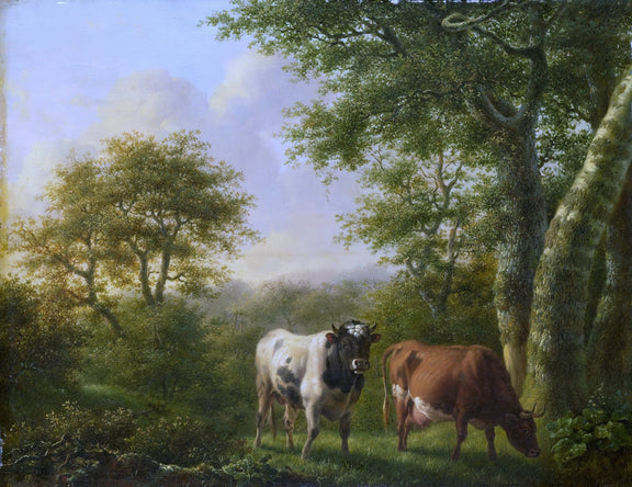 Animals Oil Painting - Hand - Painted Cows in Forest Clearing - Oil Painting Haven