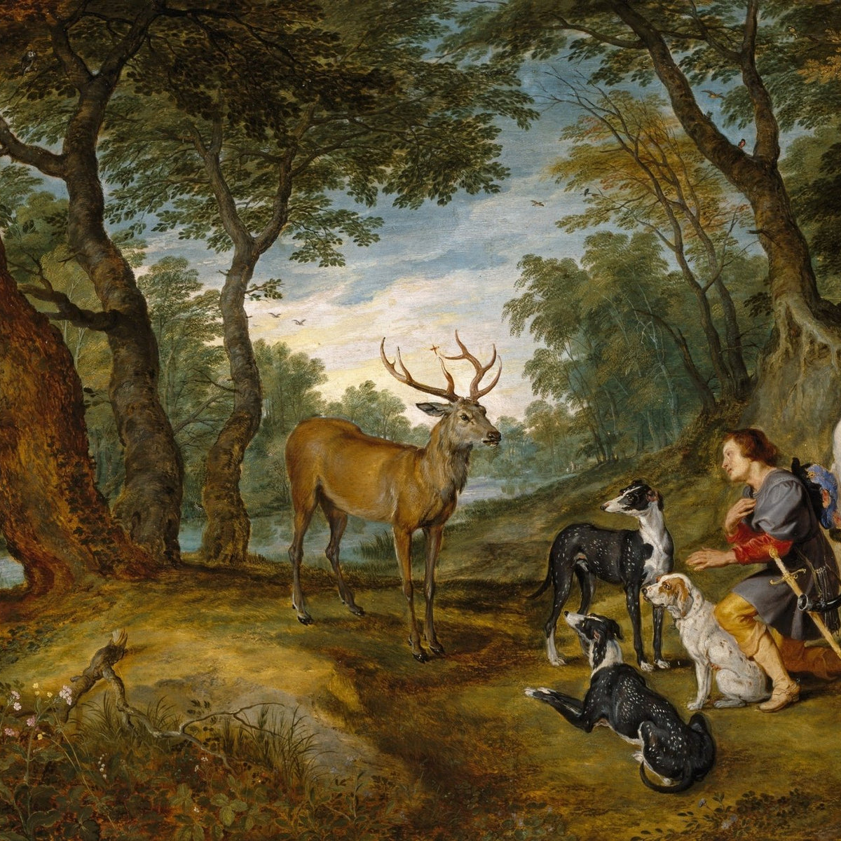 animals Oil Painting - Hand - Painted Deer and Hunting Dogs - Oil Painting Haven