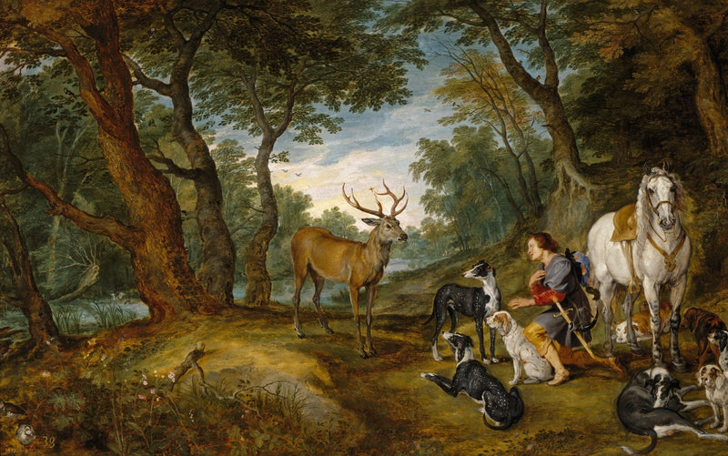 animals Oil Painting - Hand - Painted Deer and Hunting Dogs - Oil Painting Haven