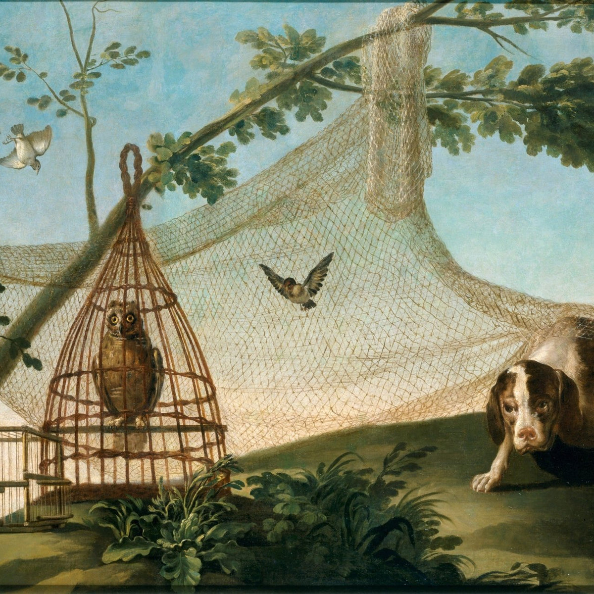 animals Oil Painting - Hand - Painted Dog and Birds Scene - Oil Painting Haven