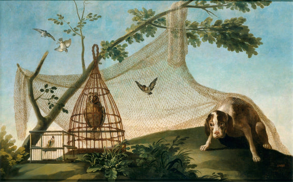 animals Oil Painting - Hand - Painted Dog and Birds Scene - Oil Painting Haven