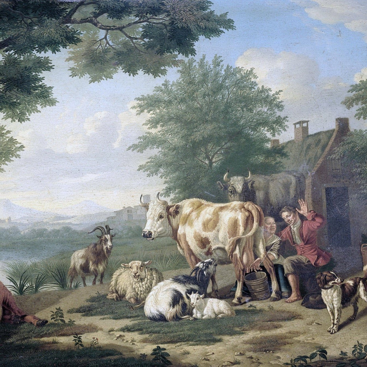 Animals Oil Painting - Hand - Painted Farm Animals Milking Scene - Oil Painting Haven