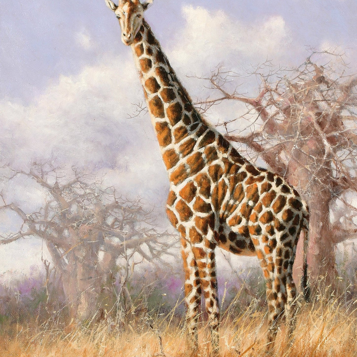 Animals Oil Painting - Hand - Painted Giraffe in Savannah - Oil Painting Haven