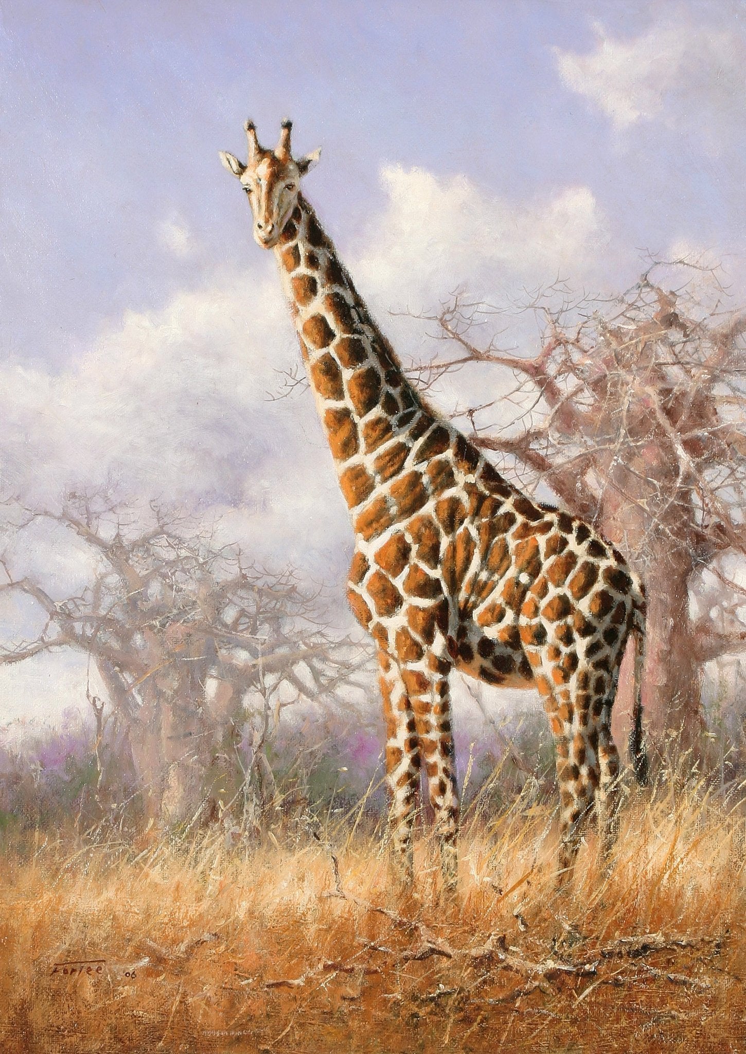 Animals Oil Painting - Hand - Painted Giraffe in Savannah - Oil Painting Haven