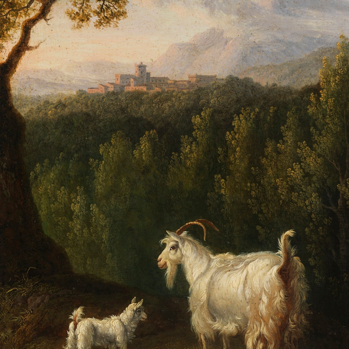 animals Oil Painting - Hand - Painted Goat and Kid Landscape - Oil Painting Haven