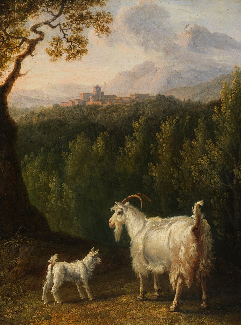 animals Oil Painting - Hand - Painted Goat and Kid Landscape - Oil Painting Haven