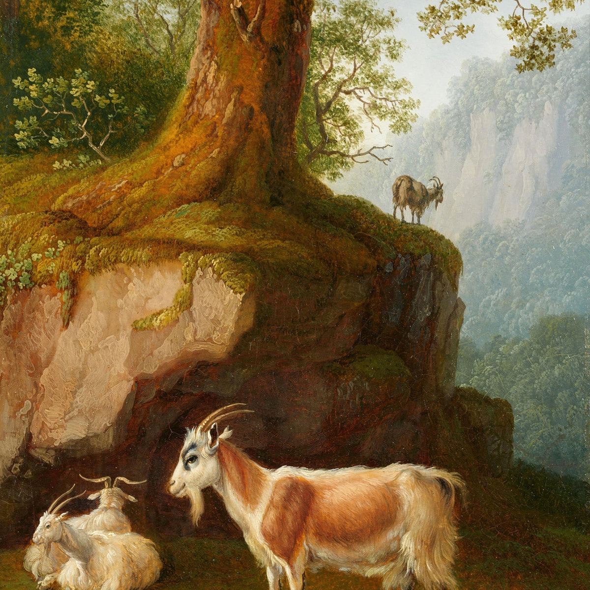 animals Oil Painting - Hand - Painted Goats in Rocky Landscape - Oil Painting Haven