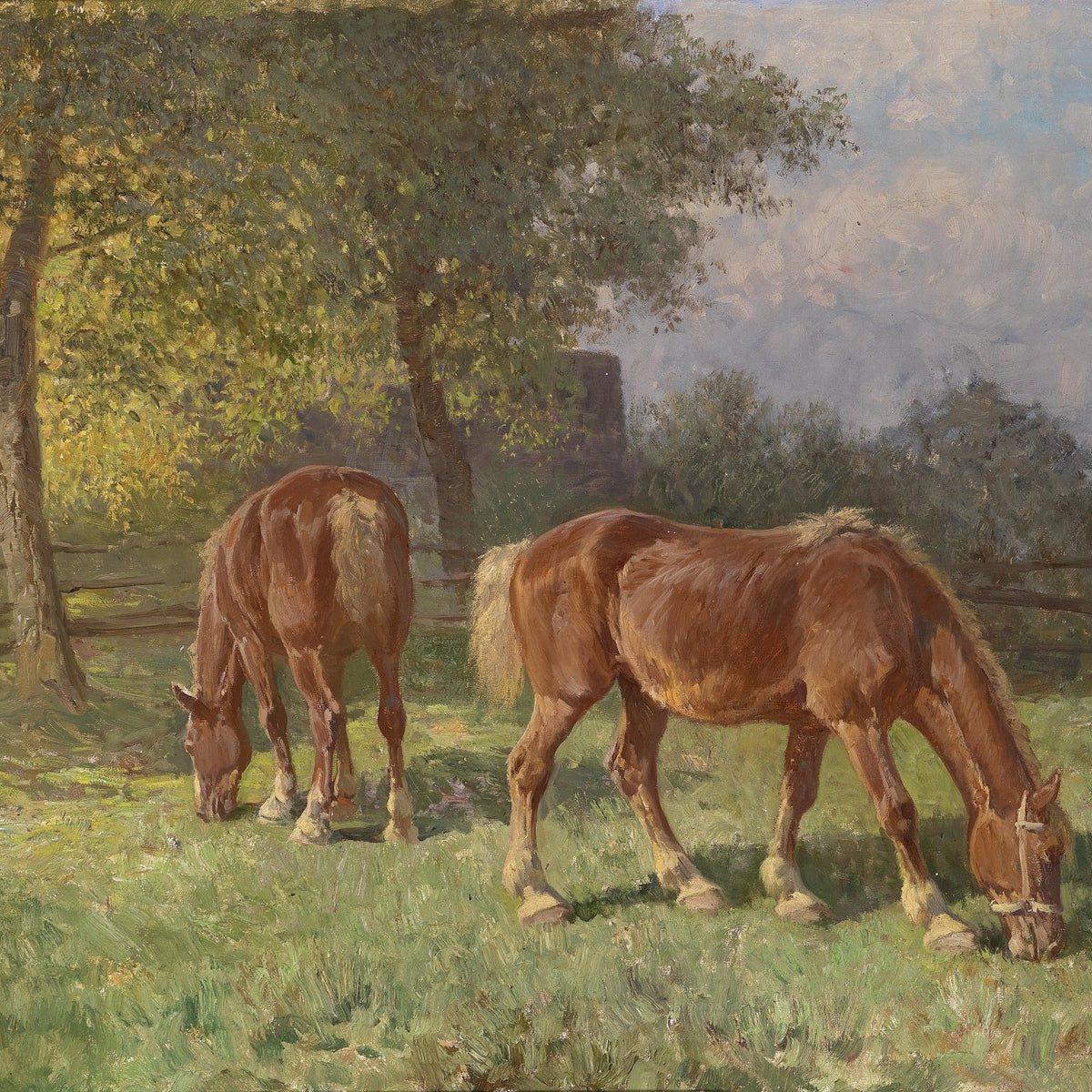 animals Oil Painting - Hand - Painted Grazing Horses Scene - Oil Painting Haven