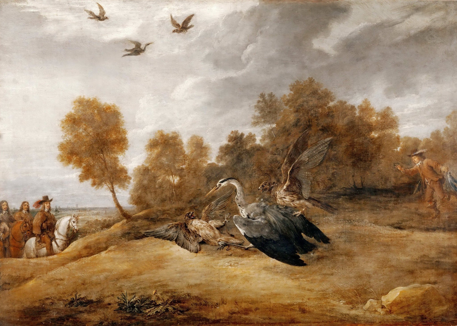Animals Oil Painting - Hand - Painted Heron Hunt Scene - Oil Painting Haven