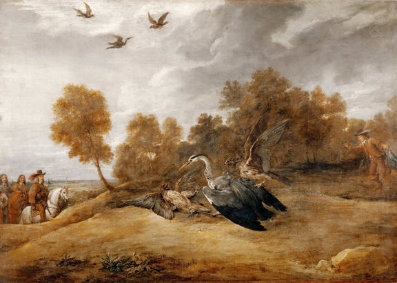 Animals Oil Painting - Hand - Painted Heron Hunt Scene - Oil Painting Haven