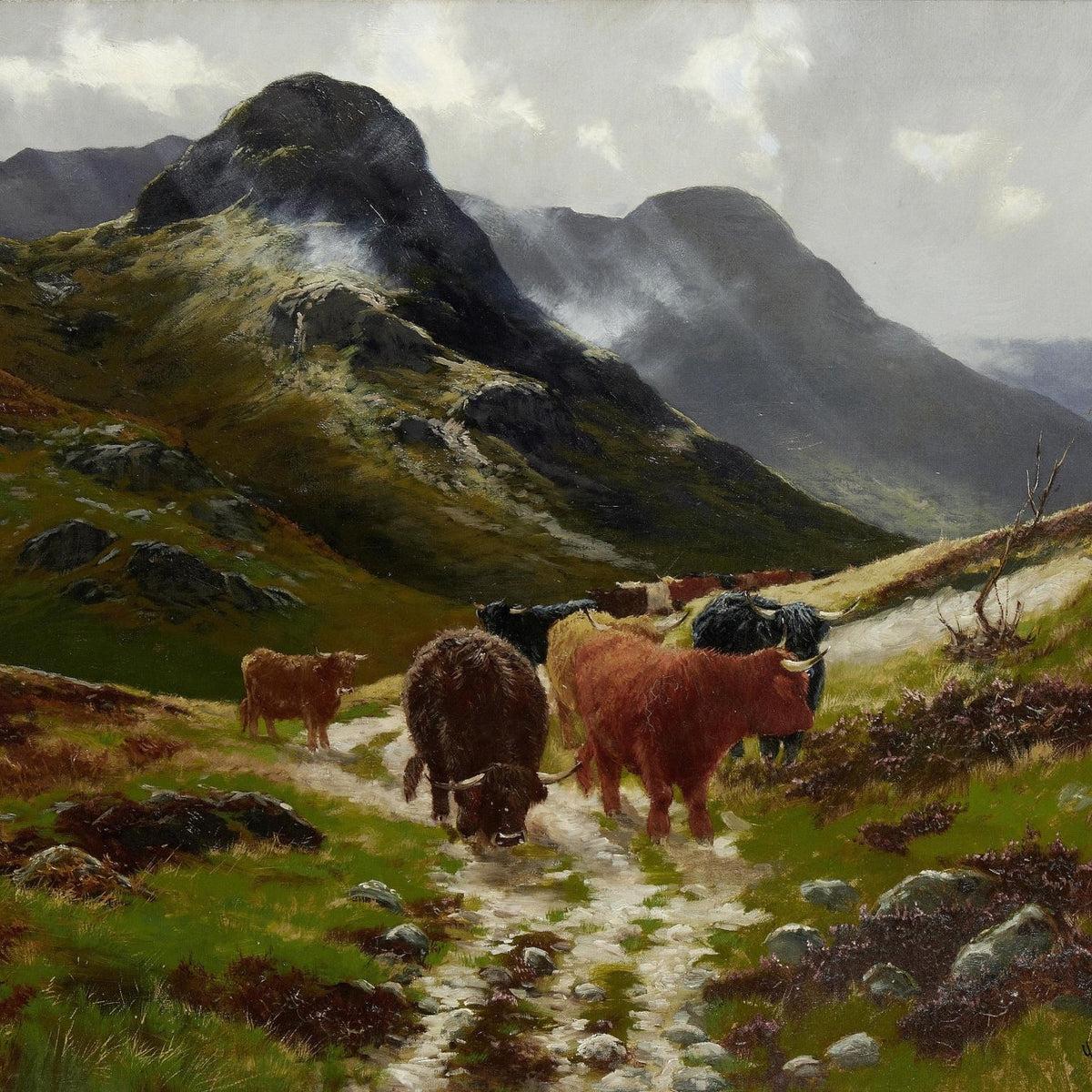 animals Oil Painting - Hand - Painted Highland Cattle Trail - Oil Painting Haven