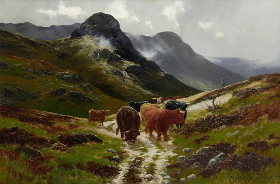 animals Oil Painting - Hand - Painted Highland Cattle Trail - Oil Painting Haven