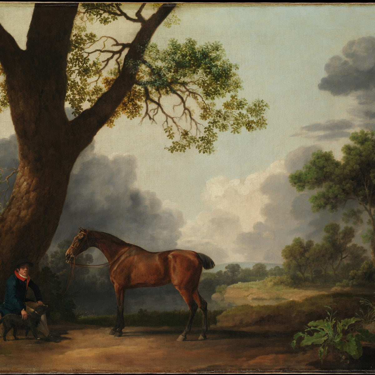 animals Oil Painting - Hand - Painted Horse with Groom and Dog - Oil Painting Haven