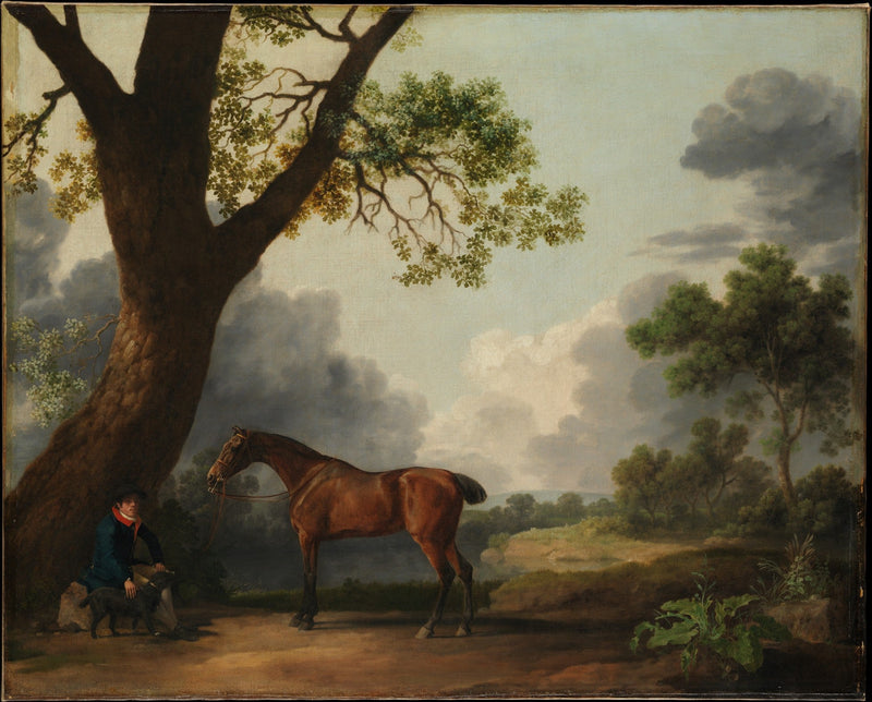 animals Oil Painting - Hand - Painted Horse with Groom and Dog - Oil Painting Haven