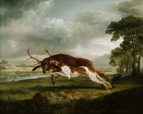 Animals Oil Painting - Hand - Painted Hound Chasing Stag - Oil Painting Haven