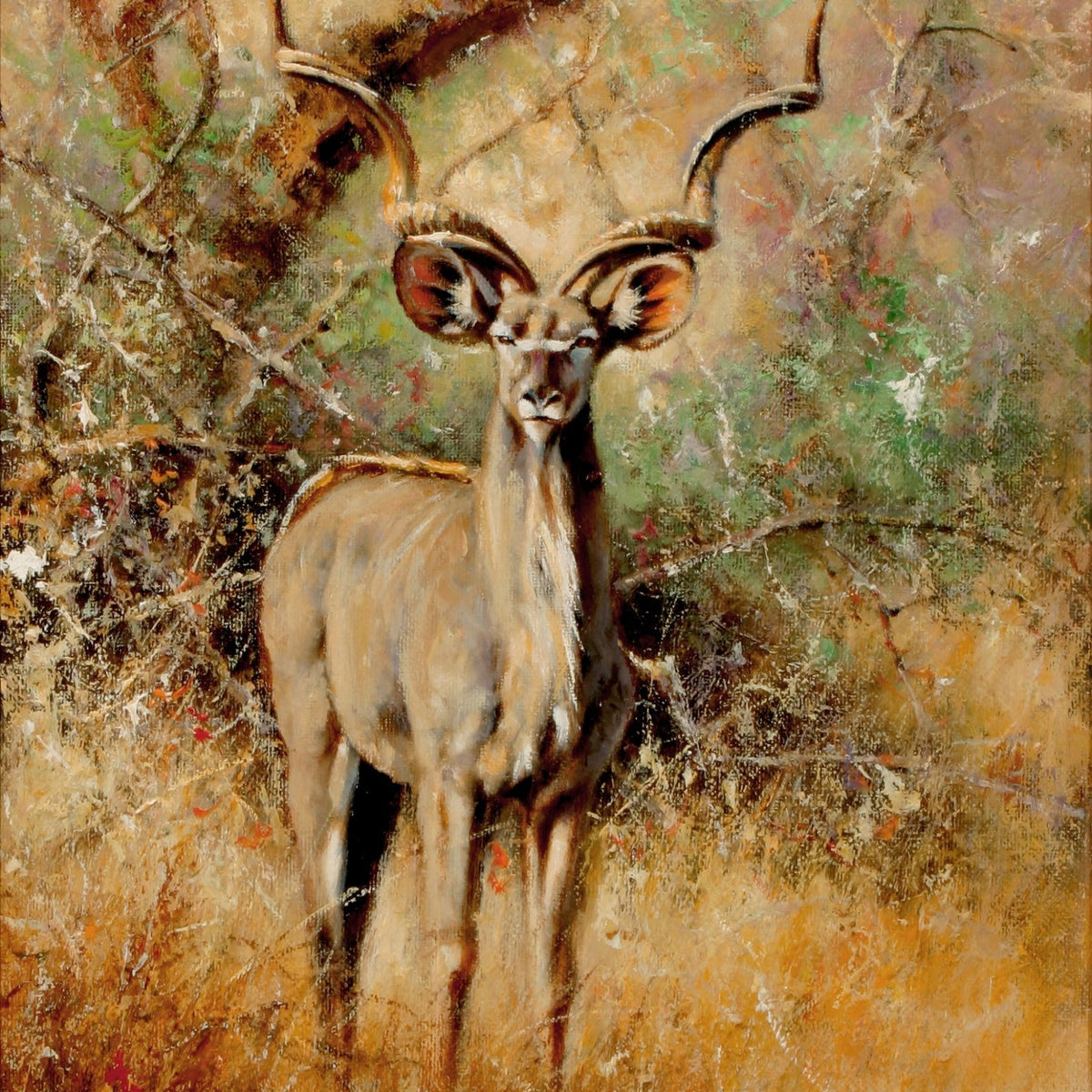 Animals Oil Painting - Hand - Painted Kudu Antelope Portrait - Oil Painting Haven
