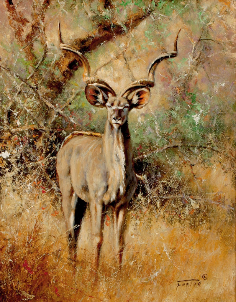 Animals Oil Painting - Hand - Painted Kudu Antelope Portrait - Oil Painting Haven