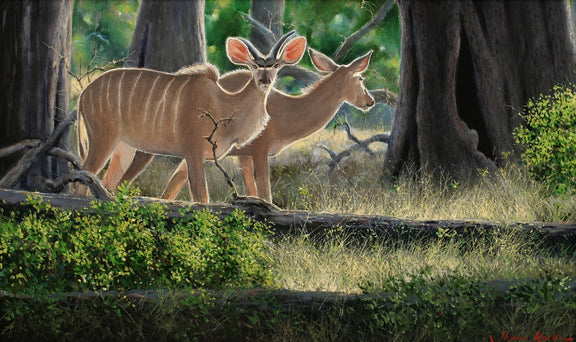 Animals Oil Painting - Hand - Painted Kudu in Forest Light - Oil Painting Haven